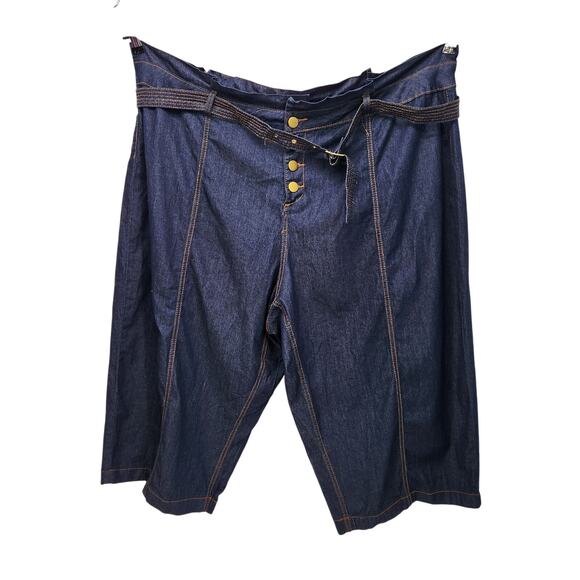 NWT Ashley Stewart Dark Blue Chambray Denim Capri Pants Plus Women's 32 (5XL) - Picture 1 of 10